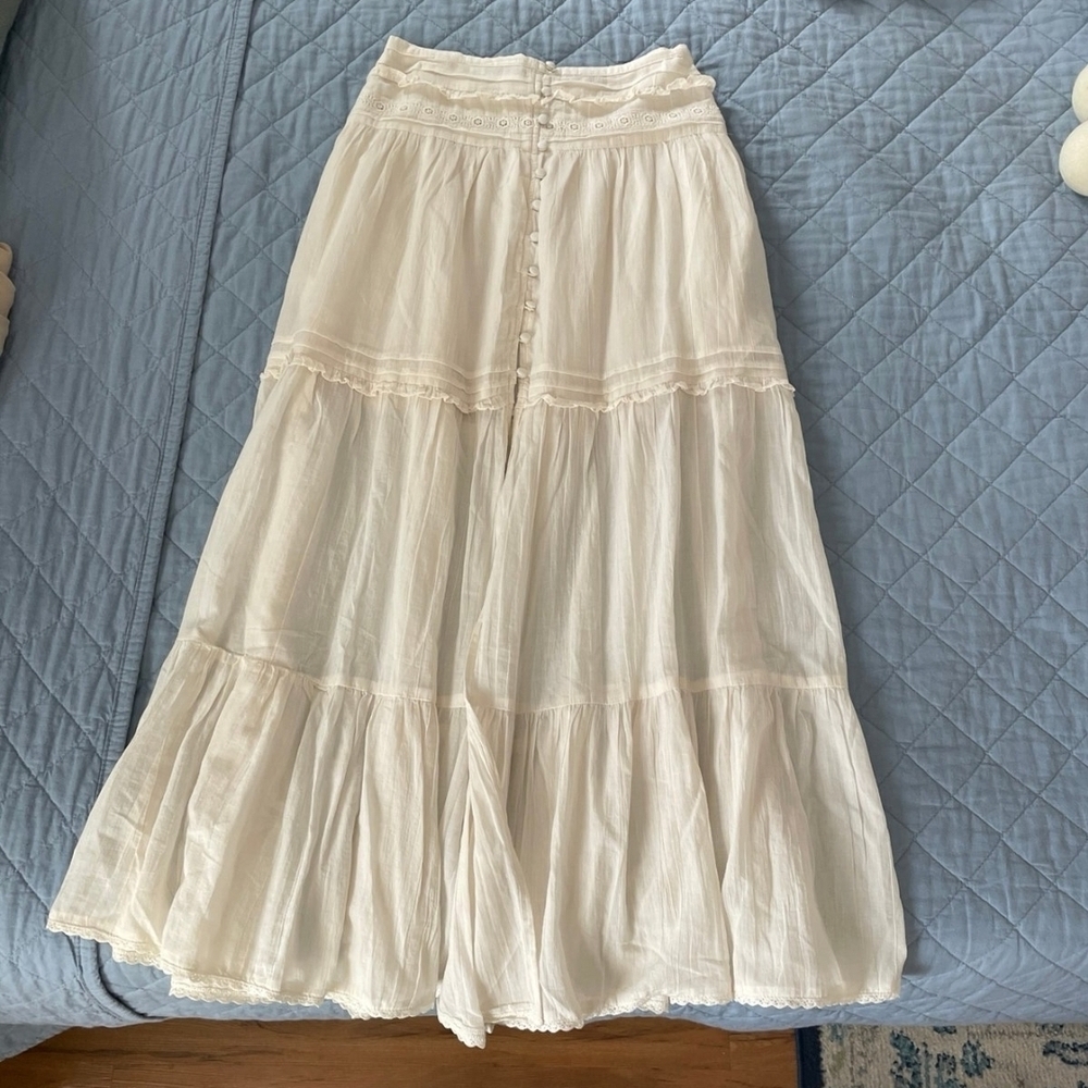 Price Firm* New aerie Cream Tiered Button-Front Maxi Skirt